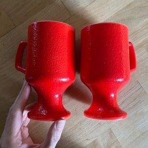 Darling Vintage pair of Red Milk Glass Pedestal Mugs!